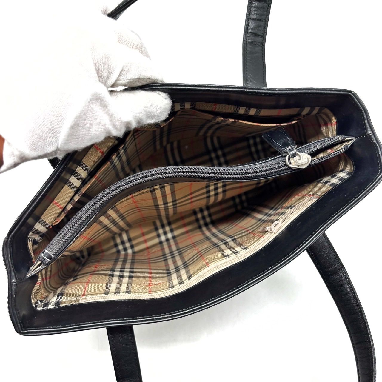 良品】Burberry バーバリー ノバチェック ハンドバッグ オールレザー 