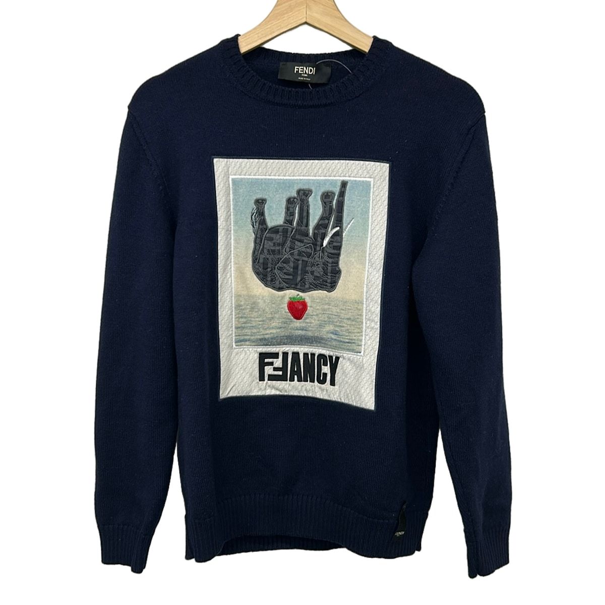 FENDI(フェンディ) 長袖セーター サイズ48 M メンズ エレファントニット FZZ390 A4GT ダークネイビー×ベージュ×マルチ クルーネック