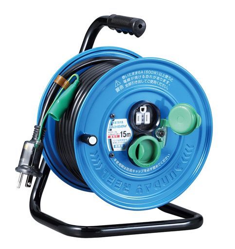 ハタヤ(HATAYA)コードリールサンデーレインボーリール接地付き防雨型屋外用125V6Aコード長15m2口SJ-15K