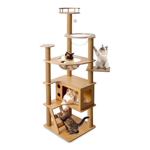 キャットタワー木製スリム宇宙船据え置き厚さを増した板材キャットハウスつめとぎ猫大型猫用爪とぎキャットウォーク多頭飼い人気猫タワーおしゃれかわいいねこキャットステップ高い…