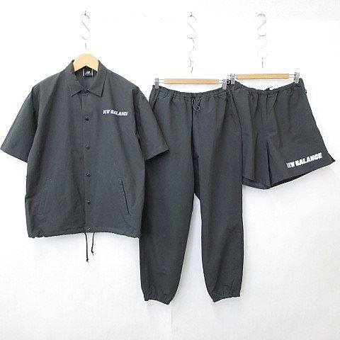 ニューバランス NEW BALANCE ワークシャツ パンツ 上下3点セット 半袖 ドロスト プリント ロゴ ジョガーパンツ ロング ハーフパンツ ゴム グレー M
