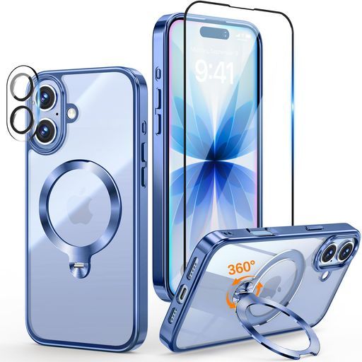 【三重保護セット!上品なメタリック光沢】OYRiPhone17用クリアケースMagsafe対応[360°回転CDスタンド・10万回開閉テスト][メッキバンパー・iPhone専属色][カメラ保護とガラスフィルム付き]スト…