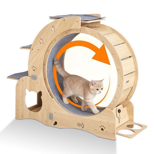 PAKESIキャットホイール猫おもちゃ回し車猫ひとり遊び肥満対策室内飼い猫の運動不足解消低騒音ローラー爪研ぎ機能キャットタワー機能も付き