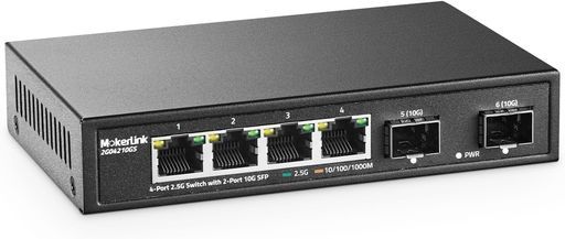 MokerLink4ポート2.5Gイーサネットスイッチ、2x10GSFP、4x2.5GigabitBase-Tポート、10/100/1000Mbps対応、メタル製アンマネージドファンレスネットワークスイッチ