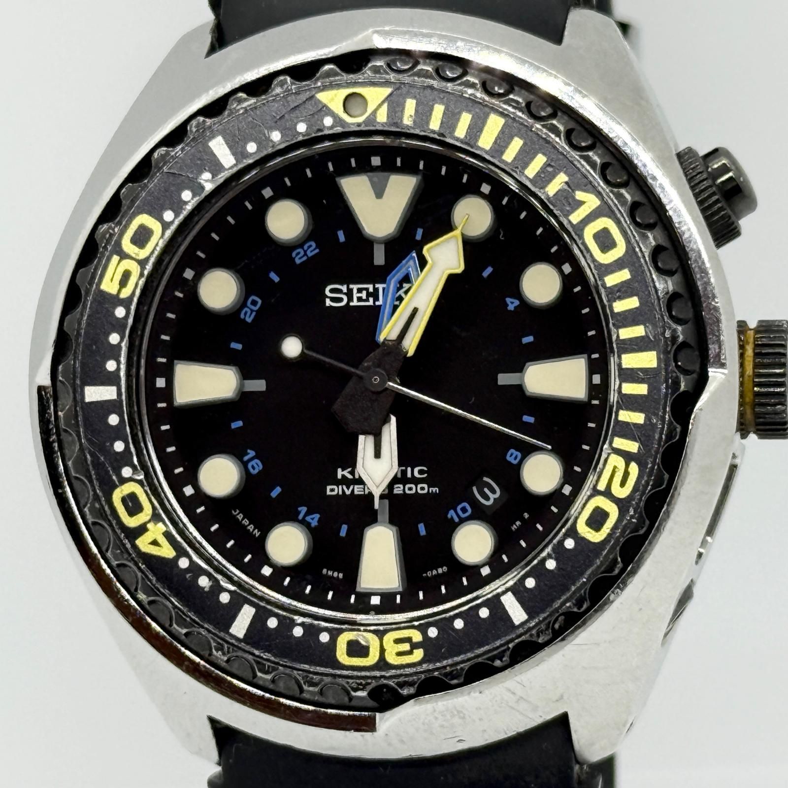 SEIKO セイコー AIR DIVER'S 200m キネティック 5M85-0AD0 ブラック AT メンズ 腕時計 訳あり