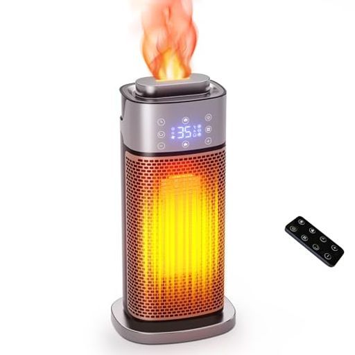 Yibestセラミックヒーター1s速暖電気ファンヒーター1200W3段階調整90°首振りLEDディスプレイタイマー付き転倒OFF過熱保護PSE認証済み家庭用(シルバーグレー)
