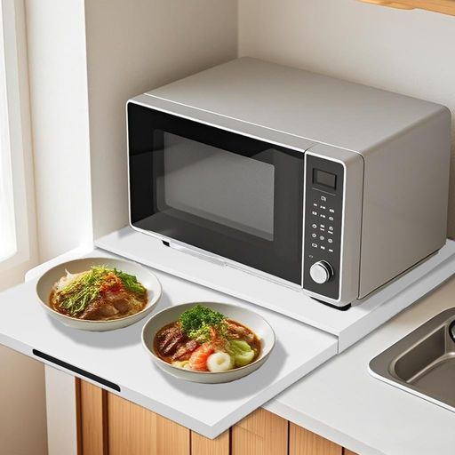 ohbienレンジ下スライドテーブル幅47*高さ4*奥行39~62cm伸縮可能家電下スライドテーブル調理スペース拡張レンジ炊飯器コーヒーマシン薄型完成品ホワイトキッチンワゴン・収納カート