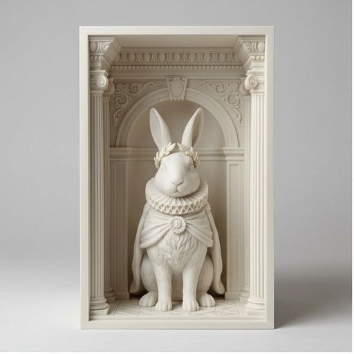 うさぎ(カリフォルニアン)の3Dプリント ブックヌーク 白PLA 本棚インテリア