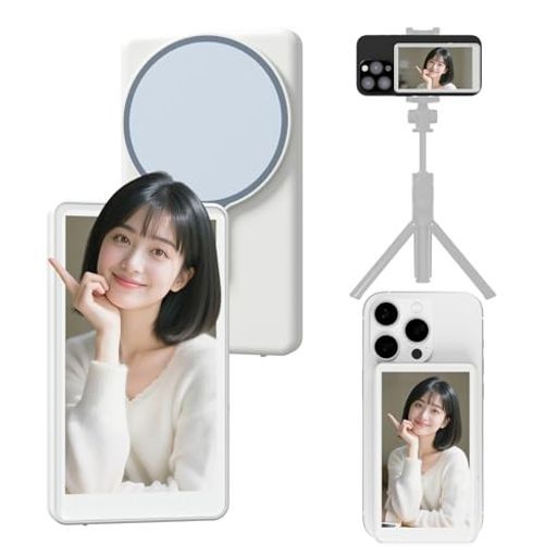 iphoneモニター4K/1080P自撮りモニター輝度調整可・外カメラリアルタイムミラーリング磁気式ワイヤレスディスプレイBluetooth撮影ボタン付き内蔵マグネットABS+シリコン複合材質