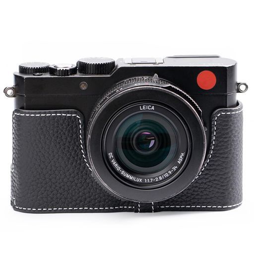 LEICADLUX(Typ109)専用レトロな本革手作りのハーフケースカメラ保護カバー適用Leicadluxtyp109底面開閉電池交換三脚取り付け可能キズ摩耗防止(黒色−白線)