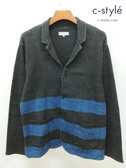D069 [人気] STUDIO D'ARTISAN ステュディオダルチザン ニットジャケット XL ブラック 綿100% 日本製 テーラード 9785 | ★