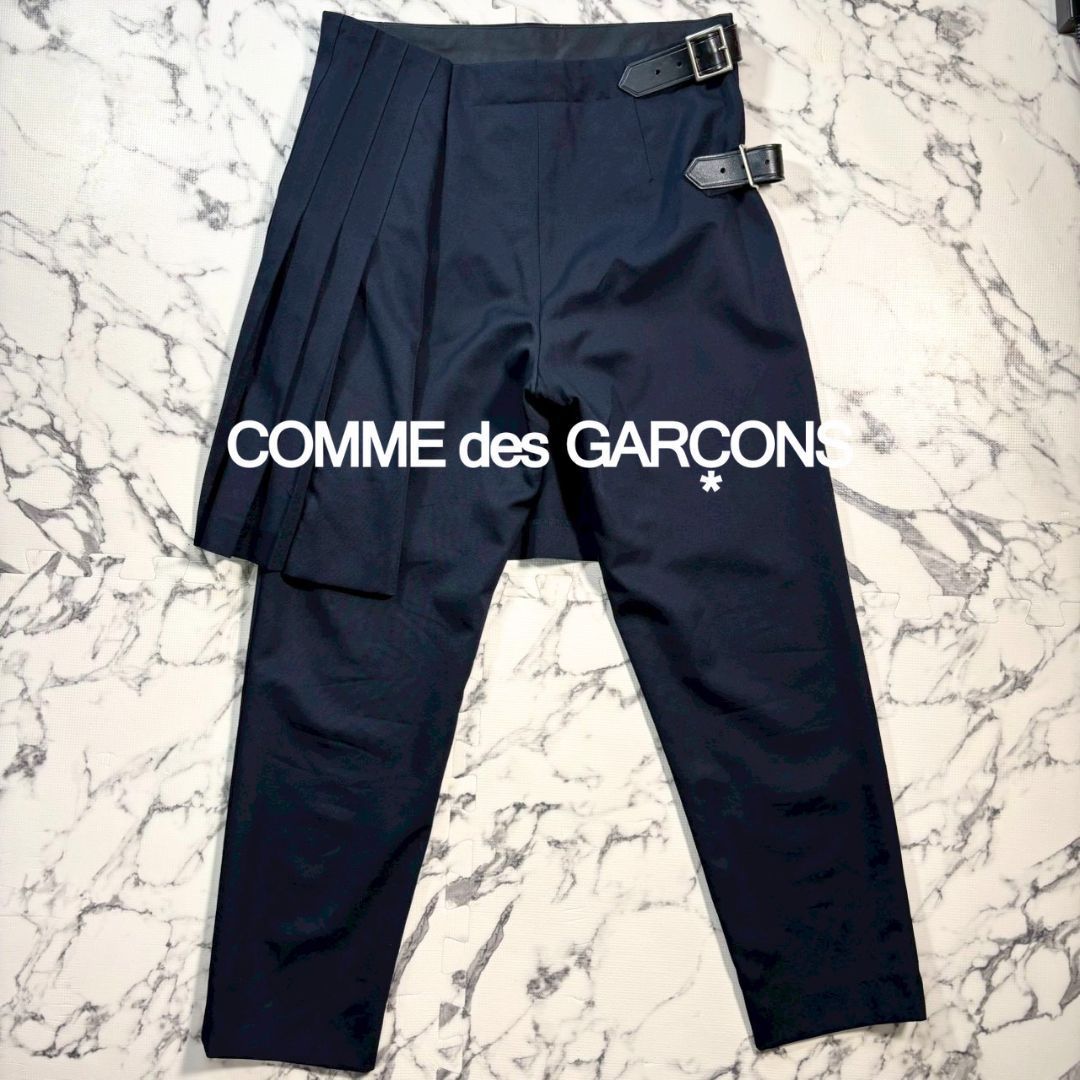 極美品/ラップスカート付き/AD2003(S)● robe de chambre コムデギャルソン スラックス パンツ ネイビー 紺 COMME des GARCONS メンズ レディース ユニセックス 通気性 薄手ウール