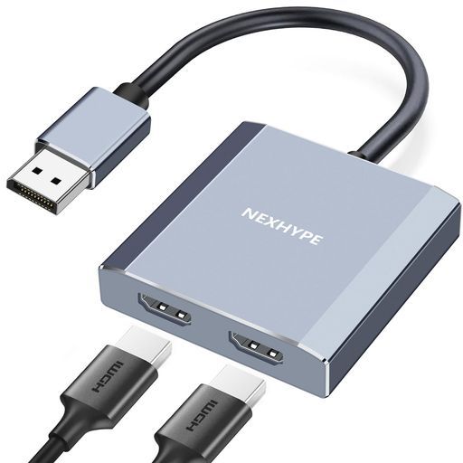 DisplayPorttoデュアルHDMIアダプター4K@60HzDisplayPort分配器1入力2出力マルチモニターディスプレイポートからデュアルモニターDP1.4to2HDMI2.0分配器MST拡張モード