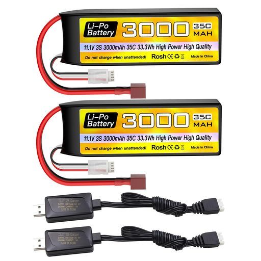 2PCS3Sリチウムイオンバッテリー11.1V3000mAh35CTプラグ付きUSB充電ケーブル付属RCカー、トラック、ボート、クアッドコプター、FPVドローン用バッテリー