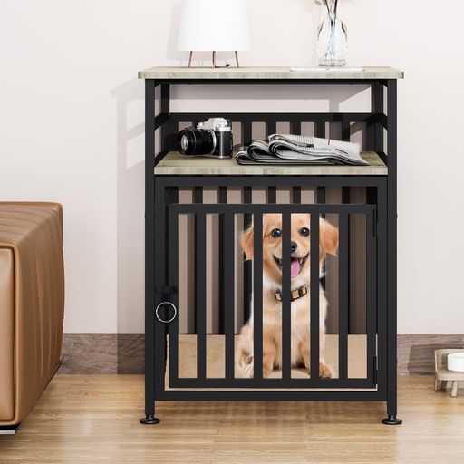 JSTTANCマルチ機能犬用ケージ&コーヒーテーブル|モミ色小型犬ケージとテーブル一体型|金属フレーム洗えるクッション付きお手入れ簡単