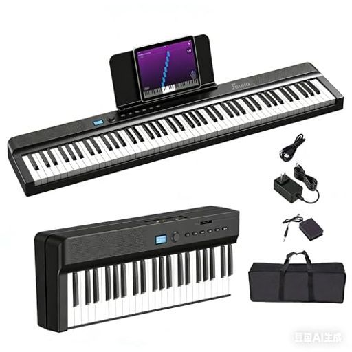 【音質アップ】OYAYO電子ピアノ88鍵盤折りたたみピアノFP88D充電式軽量ポータブル129音色MIDI対応本格ペダル端子譜面台・ケース付き日本語説明書(ブラック)
