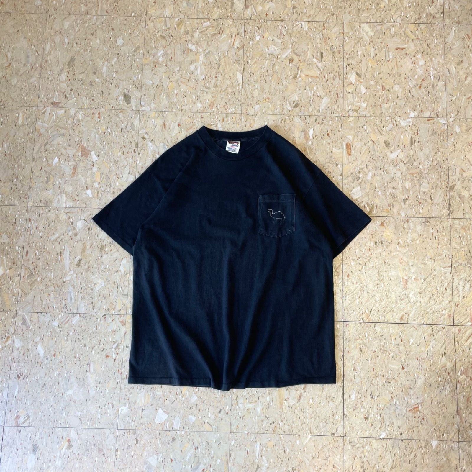 90s 【企業T】 キャメル camel ポケT 企業 Tシャツ ブラック size.XL