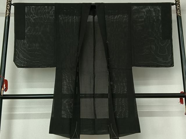 平和屋着物▽男性　羽織　スリーシーズン　春夏秋　塵除け　暗黒色　正絹　逸品　AABH9818jh