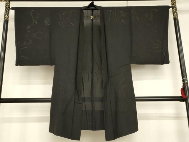 平和屋着物▽男性　黒紋付　羽織　スリーシーズン　春夏秋　塵除け　正絹　逸品　AABI0088cs