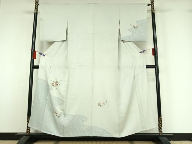 平和屋着物▽訪問着 単衣 総刺繍 絞り 草花文 金糸 正絹 逸品 AABH9839jh