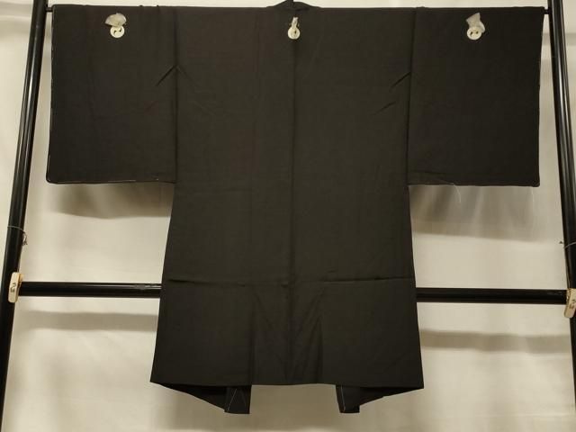 平和屋着物＃男性　長羽織　黒紋付き　単衣　正絹　逸品　未使用　CABF1591in