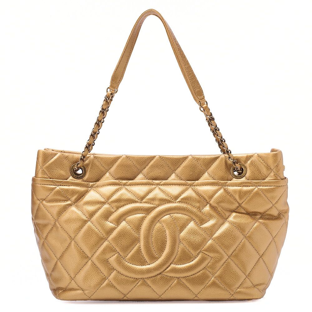 CHANEL シャネル　キャビアスキン 　ココマーク チェーン　チェーントートバッグ　ゴールド　ゴールド金具　 レディース バッグ 【中古】【送料無料】