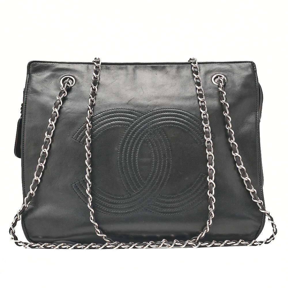 CHANEL シャネル　ラムスキン　デカココマーク　Wチェーンショルダー　黒　　シルバー金具　 レディース バッグ 【中古】【送料無料】