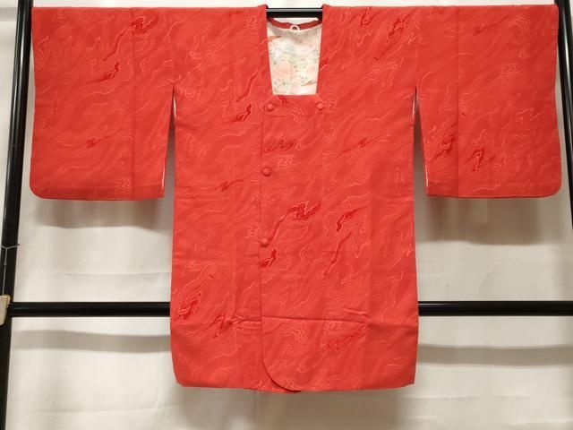 平和屋着物#道行コート 色無地 輪奈ビロード 墨流し地紋 朱色 正絹 逸品 CABF3958ev