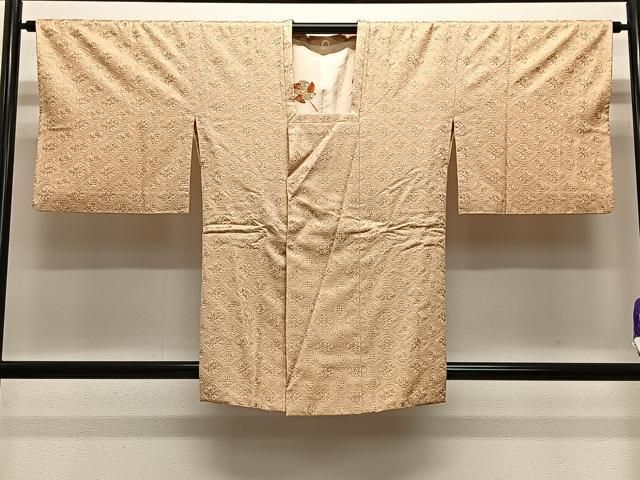 平和屋着物＃道行コート　お召地　色無地　蜀江花地紋　洒落柿色　正絹　逸品　CABE5083ua
