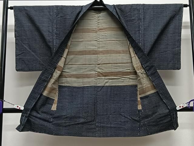 メンズ 平和屋着物∞男性 長羽織 髭紬 黒色 正絹 逸品 CABE4990ua