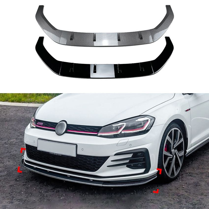 フォルクスワーゲン ゴルフ7.5 Golf MK7.5 GTI R R-Line 17-19 フロントリップスポイラー フロントアンダースポイラー ピアノブラック カーボン柄 外装アクセサリー 立体感アップ スポーティー フロント下部保護 ドレスアップパーツ