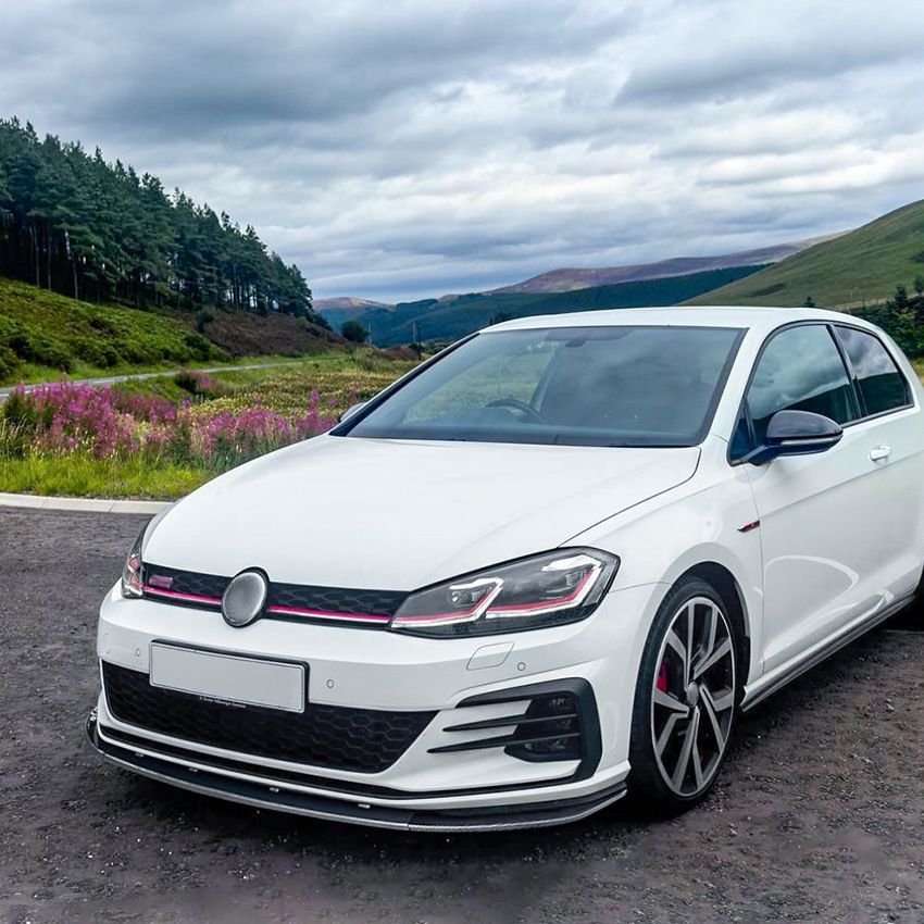 フォルクスワーゲン ゴルフ7.5 Golf MK7.5 GTI R R-Line 17-19 フロントリップスポイラー フロントアンダースポイラー ピアノブラック カーボン柄 外装アクセサリー 立体感アップ スポーティー フロント下部保護 ドレスアップパーツ