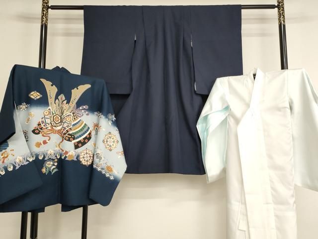 平和屋着物[]七五三　男の子　5歳　祝着・羽織・長襦袢（袷）セット　兜　金銀彩　AABH2928ja