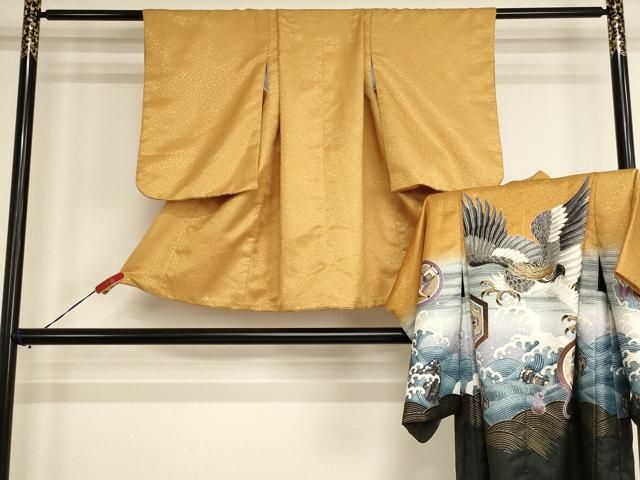 平和屋着物[]七五三　男の子　5歳　祝着・羽織セット　鷹　立浪吉祥文　暈し染め　金彩　AABH2930ja