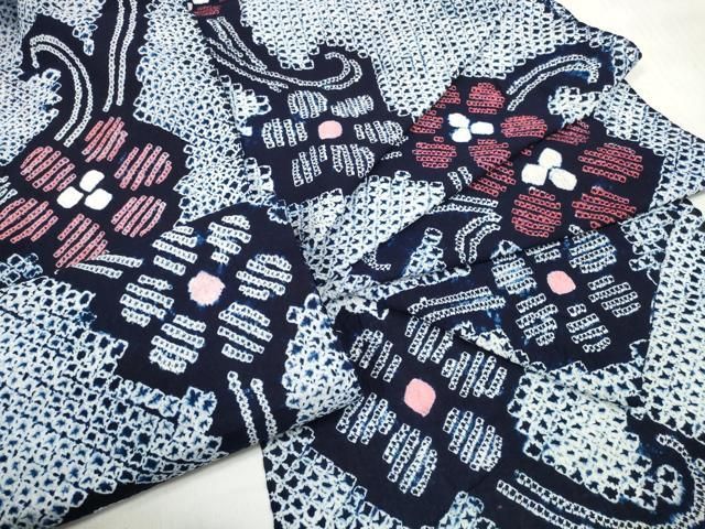 平和屋着物＊夏物　有松鳴海絞り　浴衣　反物　着尺　花繋ぎ　綿　逸品　未使用　DABD7791zzz