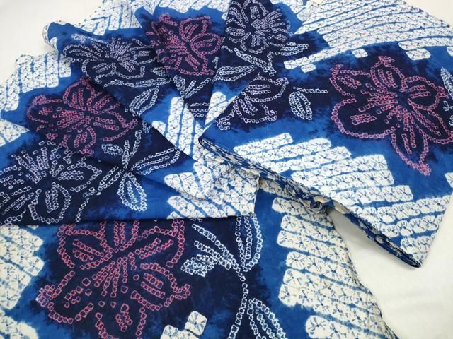 平和屋着物＊夏物　有松鳴海絞り　浴衣　反物　着尺　花繋ぎ　綿　逸品　未使用　DABD7793zzz