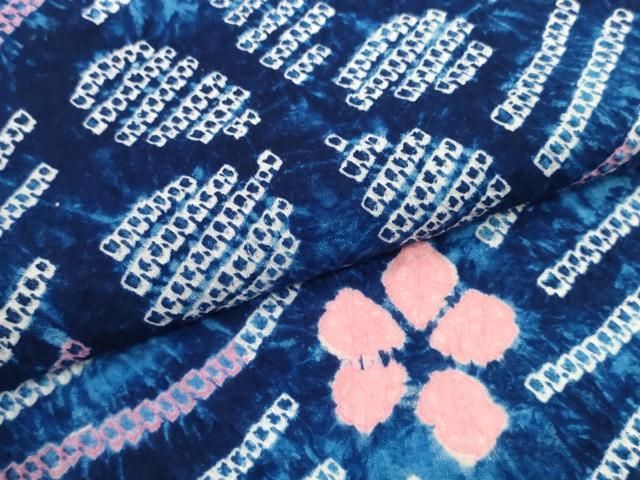 平和屋着物＊夏物　有松鳴海絞り　浴衣　反物　着尺　花散らし　綿　逸品　未使用　DABD7795zzz