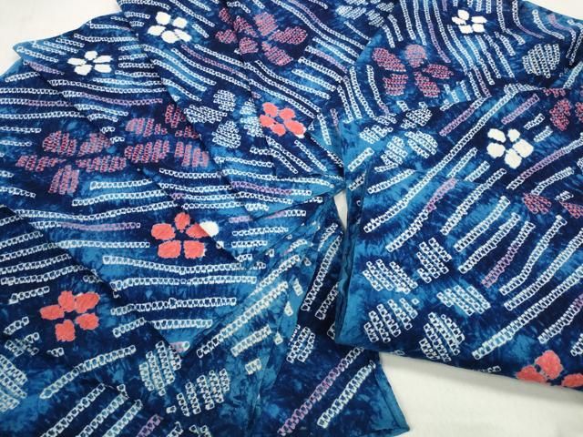 平和屋着物*夏物 有松鳴海絞り 浴衣 反物 着尺 花散らし 綿 逸品 未使用 DABD7795zzz