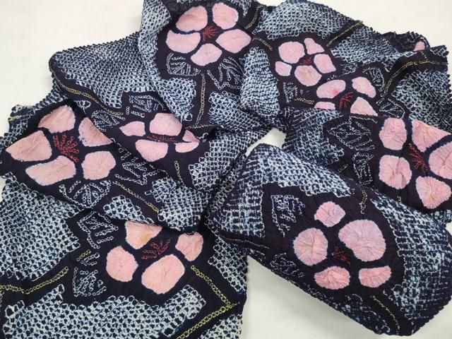平和屋着物＊夏物　有松鳴海絞り　浴衣　反物　着尺　花繋ぎ　湯のし前　綿　逸品　未使用　DABD7801zzz