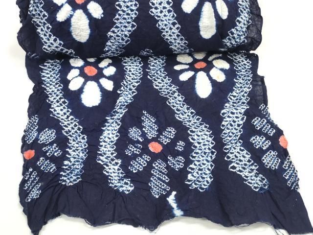 平和屋着物＊夏物　有松鳴海絞り　浴衣　反物　着尺　立涌花文　湯のし前　綿　逸品　未使用　DABD7802zzz