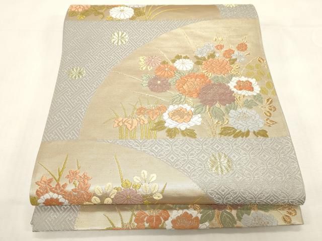 平和屋着物●六通柄袋帯　唐織　草花文　正絹　逸品　CABF6282dy