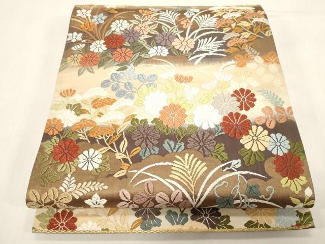 平和屋着物●六通柄袋帯　唐錦　草花文　正絹　逸品　CABF6310dy