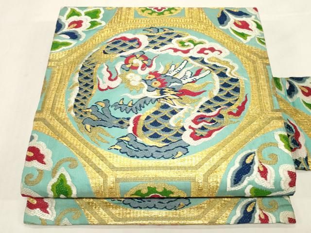 平和屋着物●アンティーク　大正ロマン　全通柄九寸名古屋帯　唐織　竜　金糸　正絹　逸品　CABF6312dy
