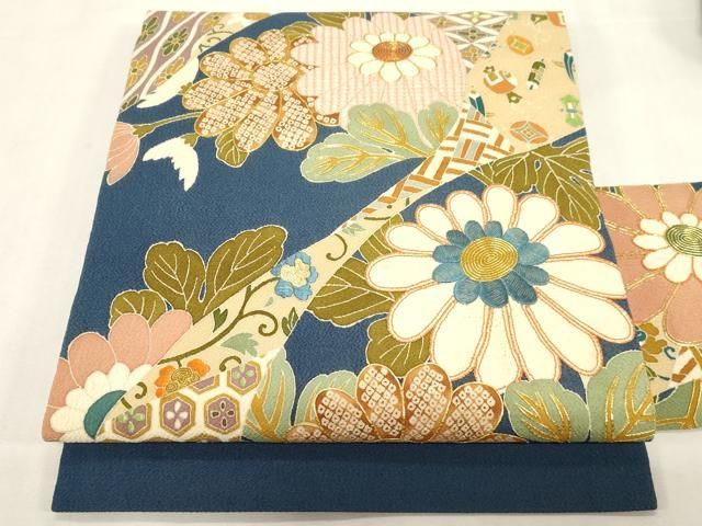 平和屋着物●創業130年　江戸染繍友禅　大彦　九寸名古屋帯　駒刺繍　草花文　金糸　鬼しぼ縮緬　正絹　逸品　CABF6314dy