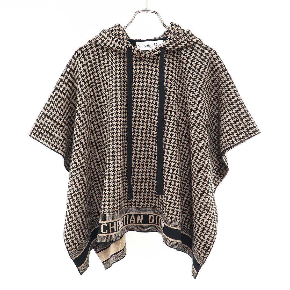 Christian Dior クリスチャンディオール カシミヤ ハウンドトゥースカシミヤニットケープ ポンチョ パーカー 024C12AM035 ブラウン F36