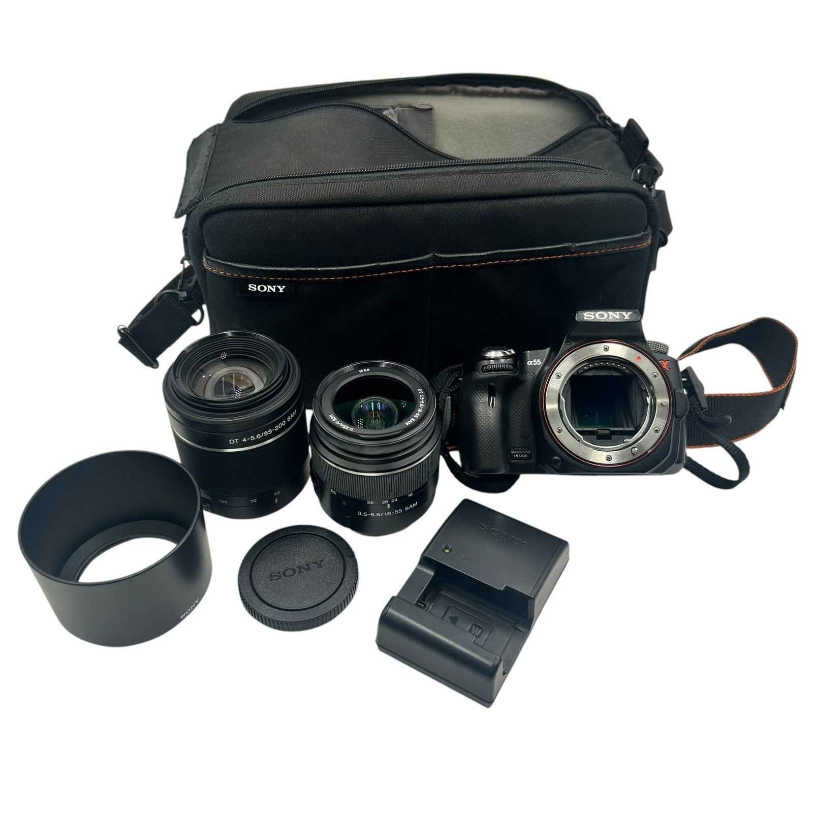■SONY α55 SLT-A55V 一眼レフカメラ レンズ2本 SAL1855 SAL55200-2 セット 動作確認済み シャッター37487枚 傷汚れあり2517605,2517605