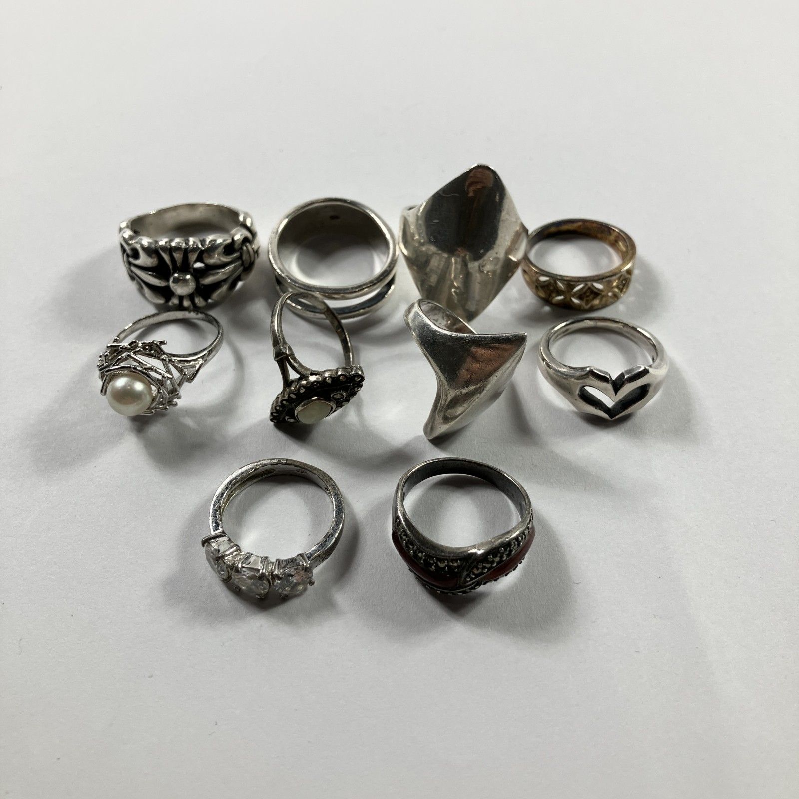 ★ シルバー 10点 まとめ SILVER刻印 925刻印 アクセサリー 指輪 リング 石付き デザイン 総重量59.81g 現状品