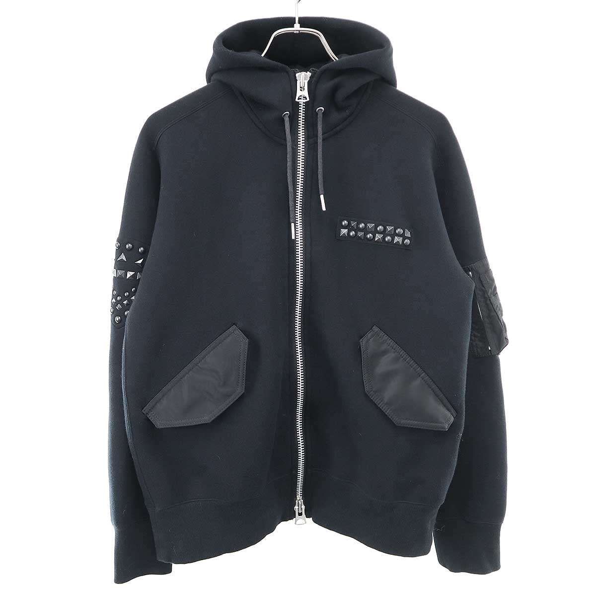 sacai サカイ 25AW Studded Sponge Sweat Hoodie スタッズスポンジスウェットパーカー 25-01132S ブラック 1