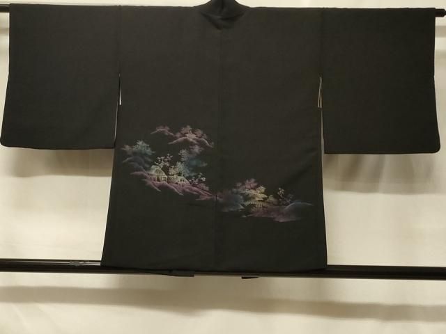 平和屋着物＃羽織　寿光織　風景文　黒地　金糸　正絹　逸品　CABF8836in