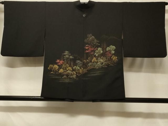 平和屋着物＃羽織　寿光織　遠山風景文　黒地　金銀糸　正絹　逸品　CABF8840in